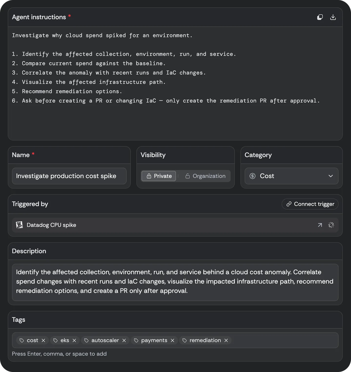 Editing a playbook: instructions, visibility, connected triggers, and tags