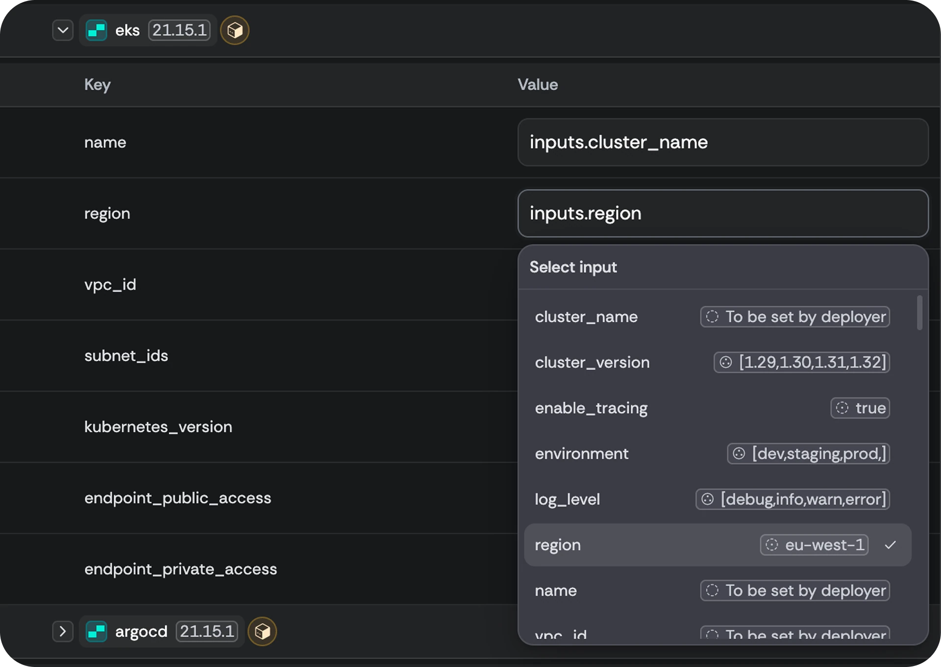 A package input wired to a blueprint input by reference, not a free-form string