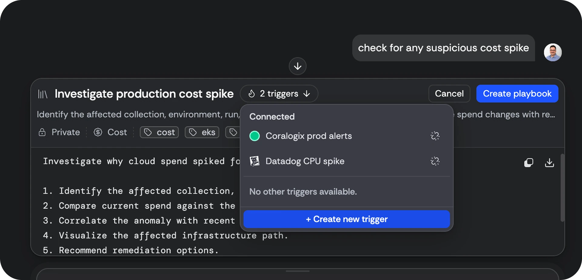 Composing a playbook from a thread, wiring its triggers before you create it