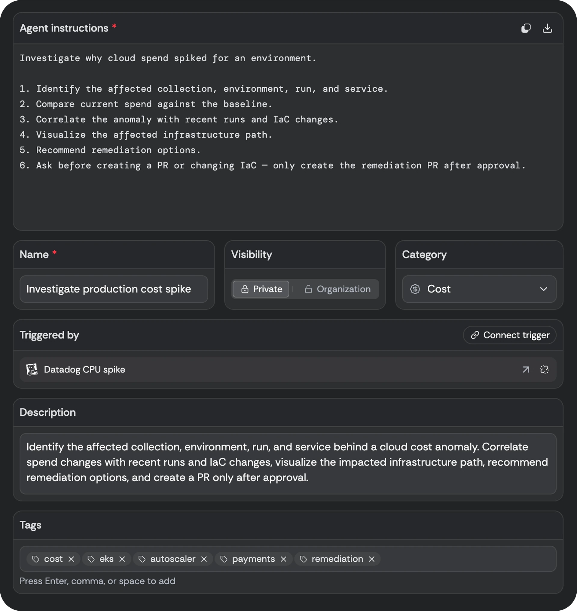 Editing a playbook: instructions, visibility, connected triggers, and tags