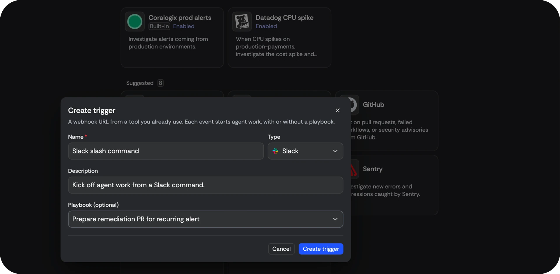 Triggers: connect an inbound webhook that fires exactly one playbook